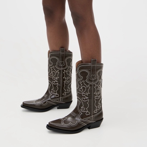 GANNI Brown Western Leather Boots - Picture 4 of 4